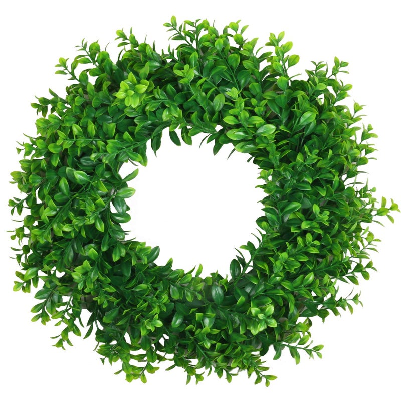 U'Artlines 17inch Front Door Wreaths Artificial Spring Summer Greenery Hanging Garland for Home Wedding Wall Window Decoration (17'inch Boxwood,1) - Image 1